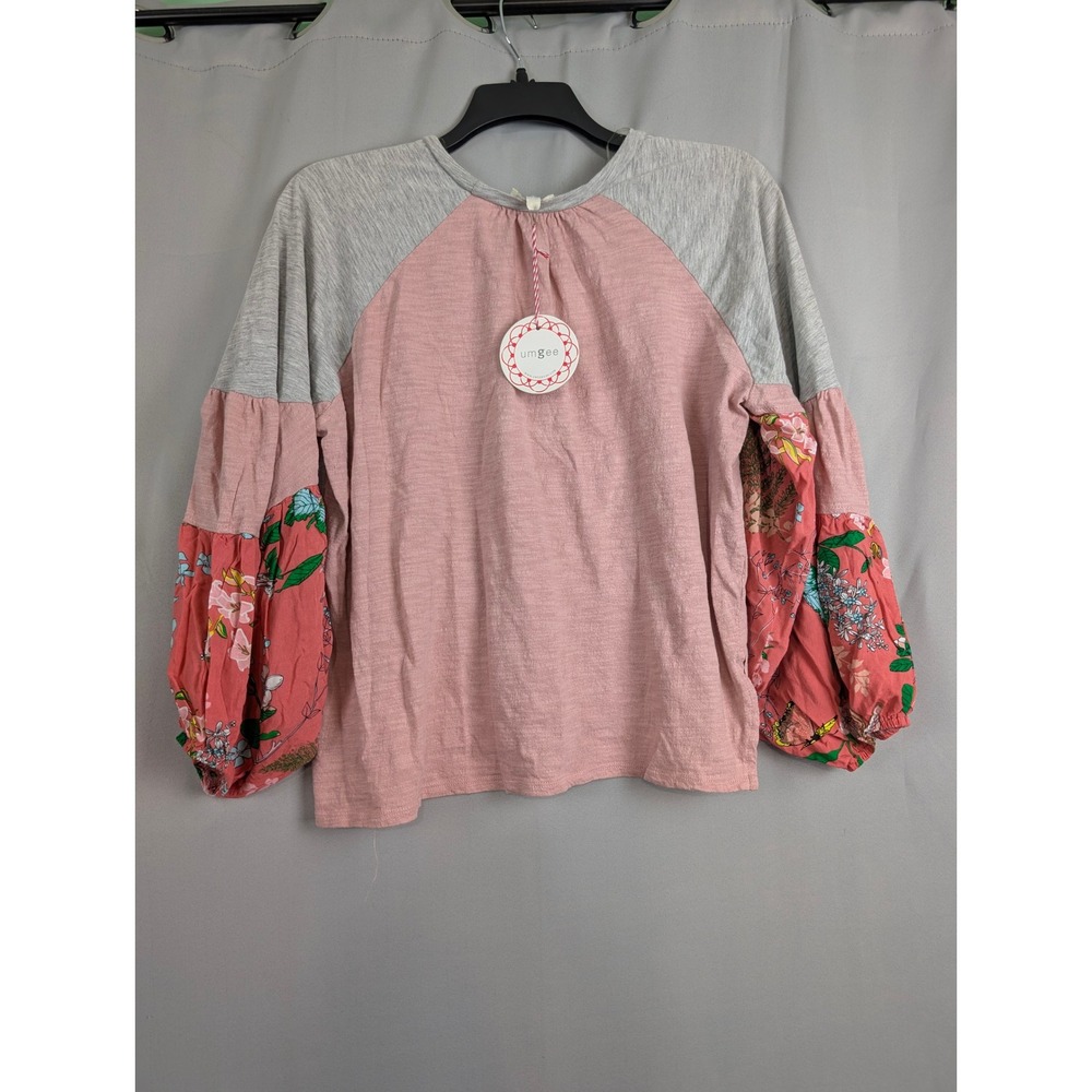 Umgee Mixed Media Floral Sleeve Top Women Large Pink NWT - Picture 1 of 4